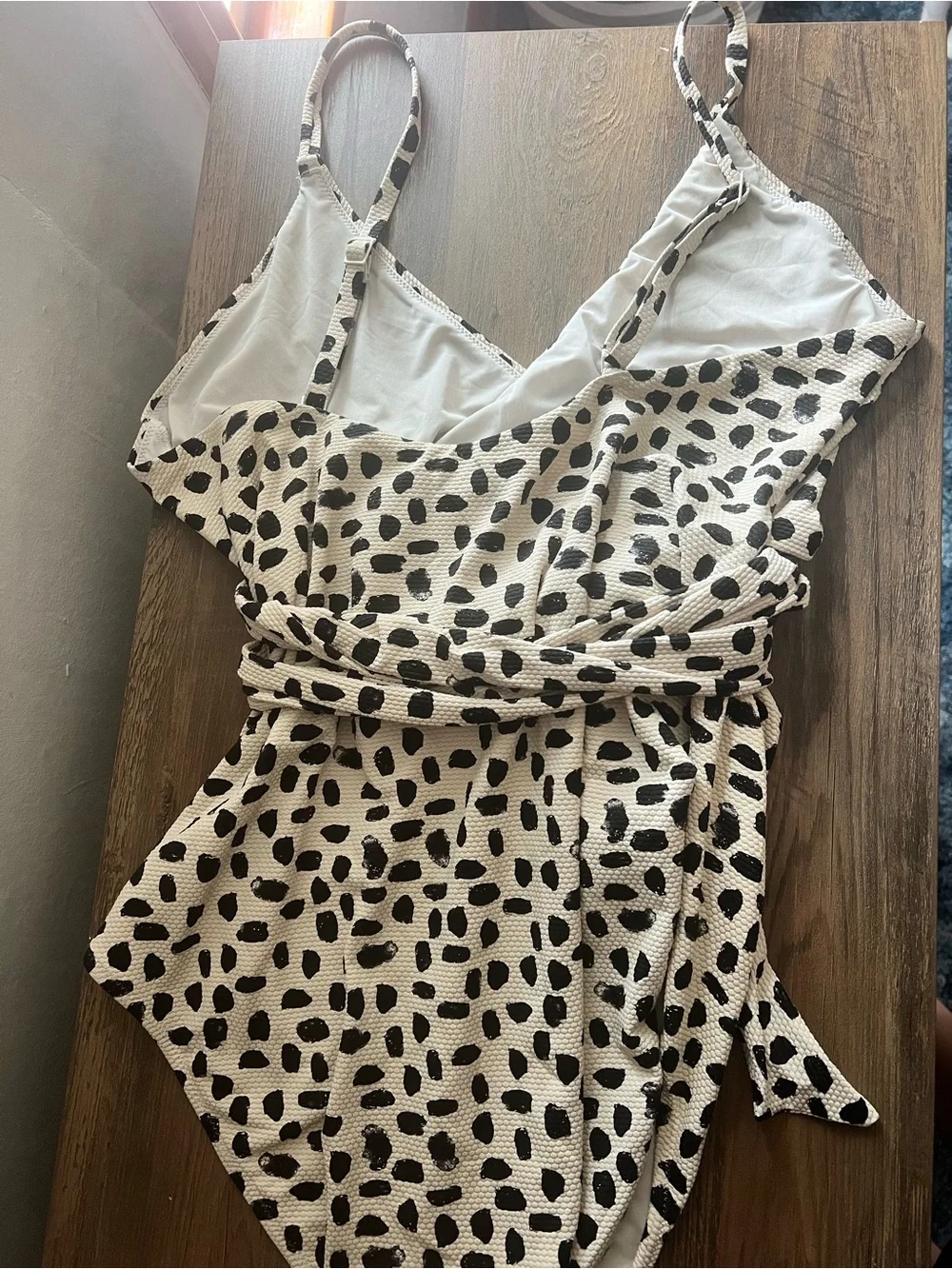 Aerie Cream Black One Piece Full Coverage Wrap Around Tie Swimsuit Size XL Long